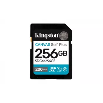 Cartão de memória SDXC Kingston 256GB UHS-I Canvas Go Plus — 256 GB, U3/V30, leitura 200 MB/s, escrita 160 MB/s, Class 10, preto