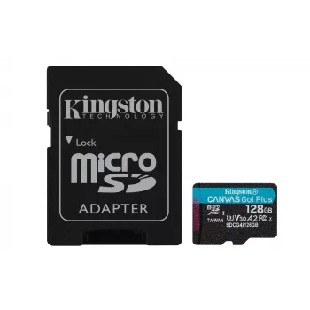 Kingston Technology 128 GB microSDXC Canvas Go Plus Gen4 200 MB/s A2 U3 V30 cartão + adaptador