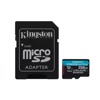 Kingston Technology 256GB microSDXC Canvas Go Plus Gen4 200MB/s A2 U3 V30 cartão + adaptador