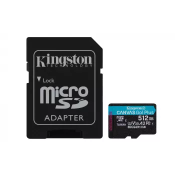 Kingston Technology 512GB microSDXC Canvas Go Plus Gen4 200MB/s A2 U3 V30 cartão + adaptador