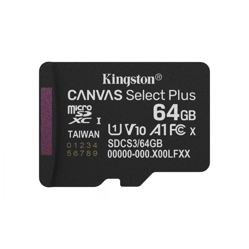 Kingston Technology 64GB microSDXC Canvas Select Plus Gen3 100MB/s A1 cartão + adaptador
