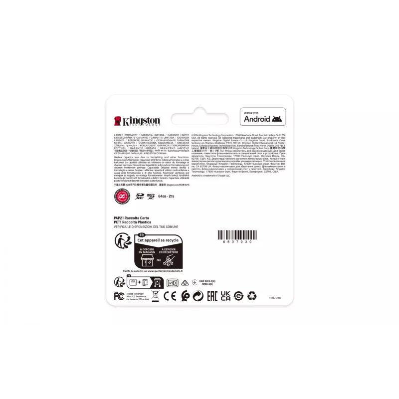 Kingston Technology 64GB microSDXC Canvas Select Plus Gen3 100MB/s A1 cartão + adaptador