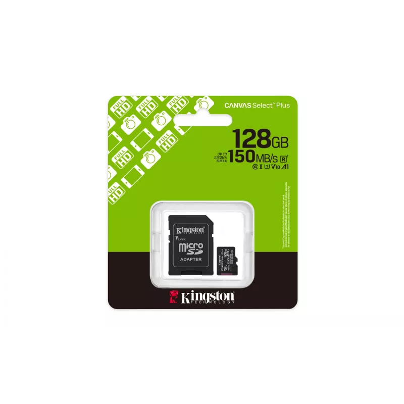 Kingston Technology 128GB microSDXC Canvas Select Plus Gen3 150MB/s A1 cartão + adaptador