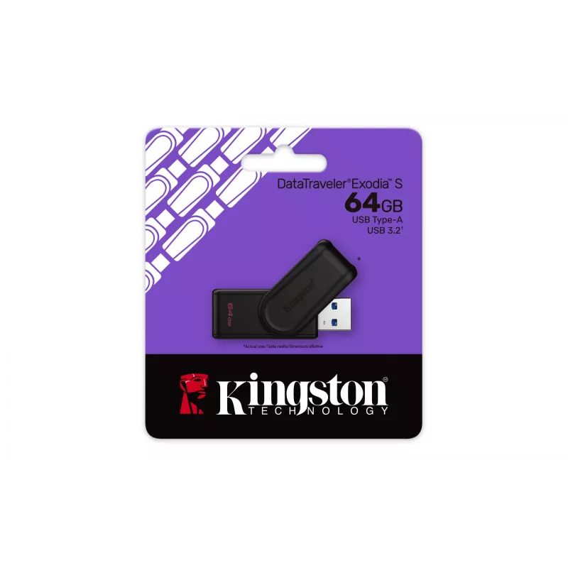 Kingston Technology DataTraveler 64GB USB 3.2 Gen 1 portátil Exodia S (preto/preto)