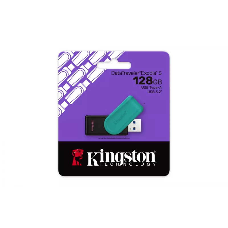 Kingston Technology DataTraveler 128GB USB 3.2 Gen 1 portátil Exodia S (preto/turquesa)