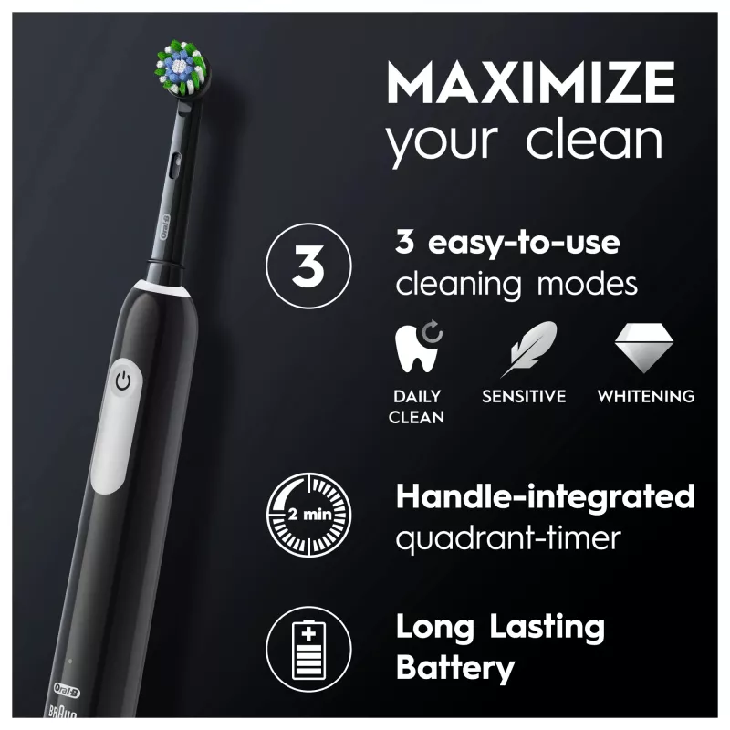 Oral-B Pro 1 Cross Action Escova de dentes rotativa-oscilante para adultos, Preto