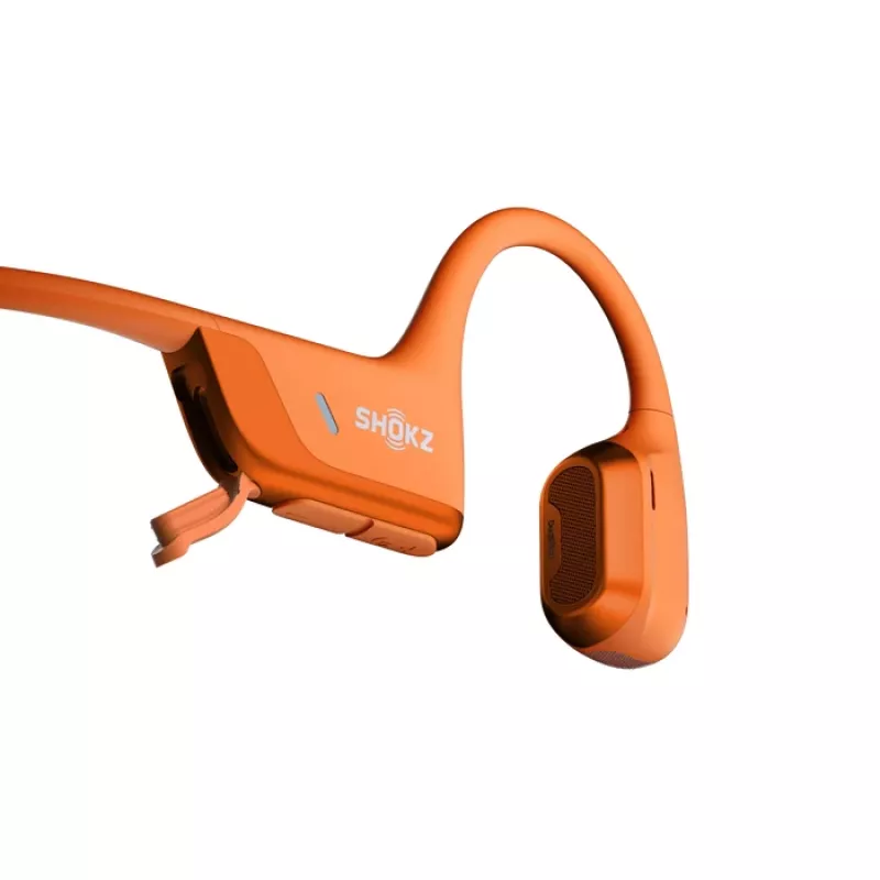 Auscultadores de condução óssea Shokz OpenRun Pro 2 — binaural, sem fios Bluetooth 5.3, IP55, 12 h de reprodução, 150 mAh, laranja, gancho de orelha