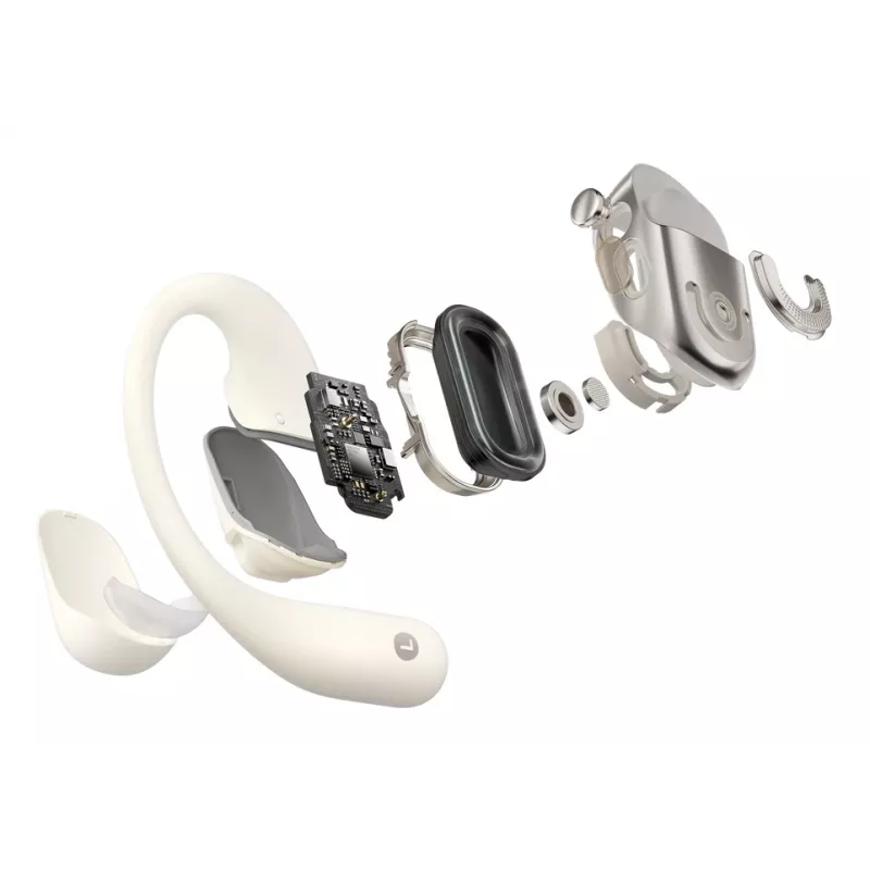 Headset sem fios open-ear Shokz OpenFit 2 — Bluetooth 5.4, IP55, condução óssea, 11 h de reprodução (48 h com estojo), USB‑C, bege