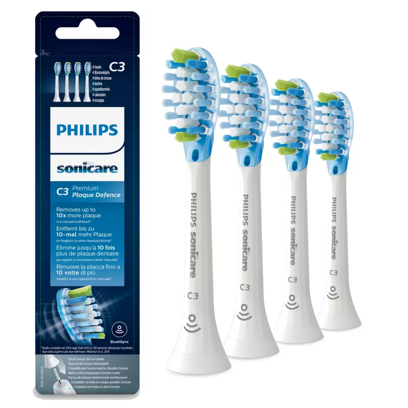 Cabeças de escova de dentes elétrica Philips Sonicare C3 Premium Plaque Defence HX9044/17 4x branco