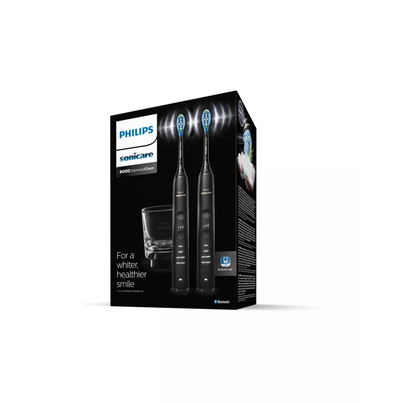 Philips Sonicare DiamondClean 9000 HX9914/54 conjunto de escovas de dentes elétricas sónicas, 2 cabos, 2 cabeças de escova, 4 modos, preto