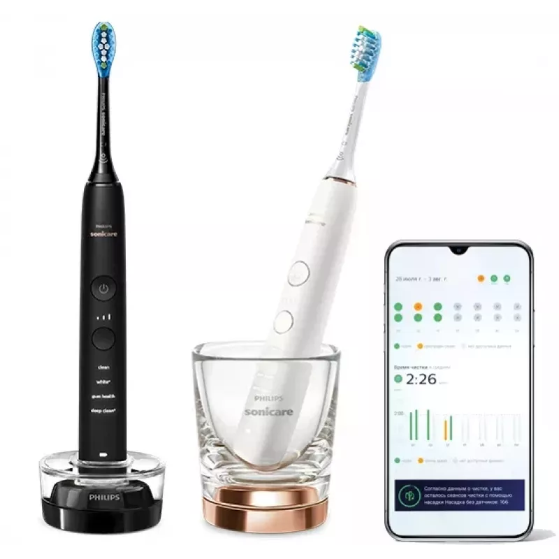 Escova de dentes Philips HX9914/57 DiamondClean 9000 pack de 2 preto/branco