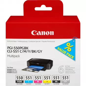 Canon PGI-550/CLI-551 PGBK/C/M/Y/BK/GY pack de 6 tinteiros