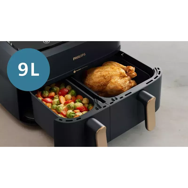 Fritadeira de ar quente Philips série 3000 Dual Basket Airfryer NA352/00 — 9 L, 2750 W, cesto duplo, 8 programas, 40–200 °C