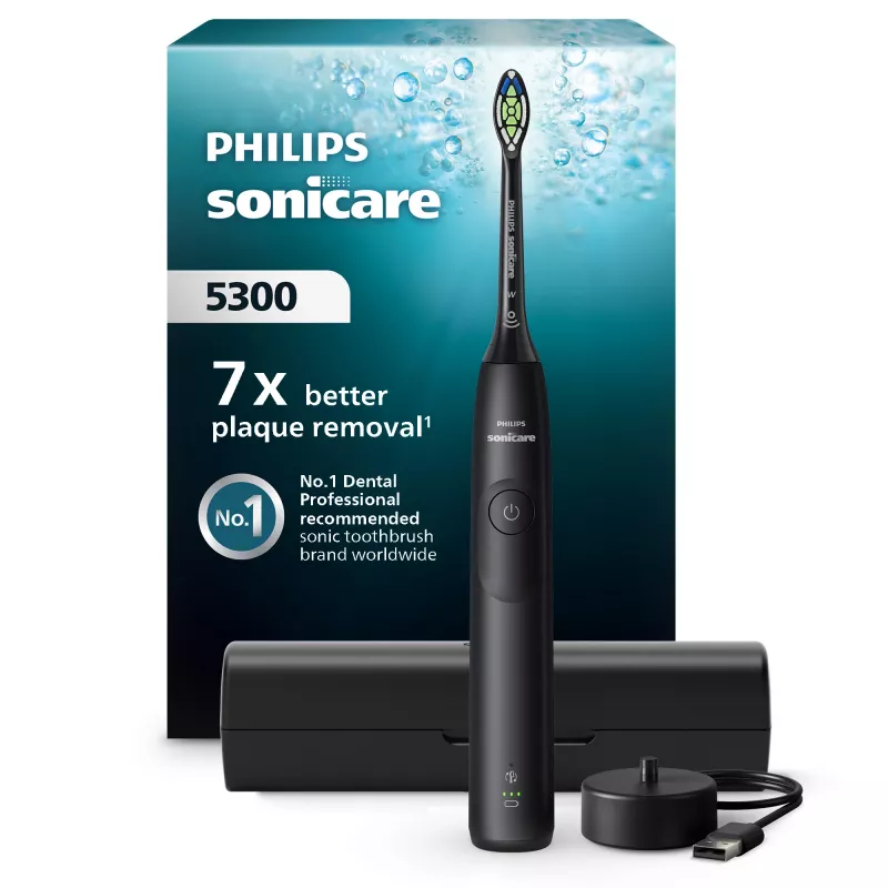 Escova de dentes sónica Philips série 5300 HX7101/02 — sónica, 62 000 movimentos/min., 3 velocidades, temporizador de 2 min., preta