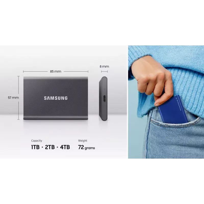SSD portátil Samsung T7 2 TB USB Type-C 3.2 Gen 2 (3.1 Gen 2) cinzento