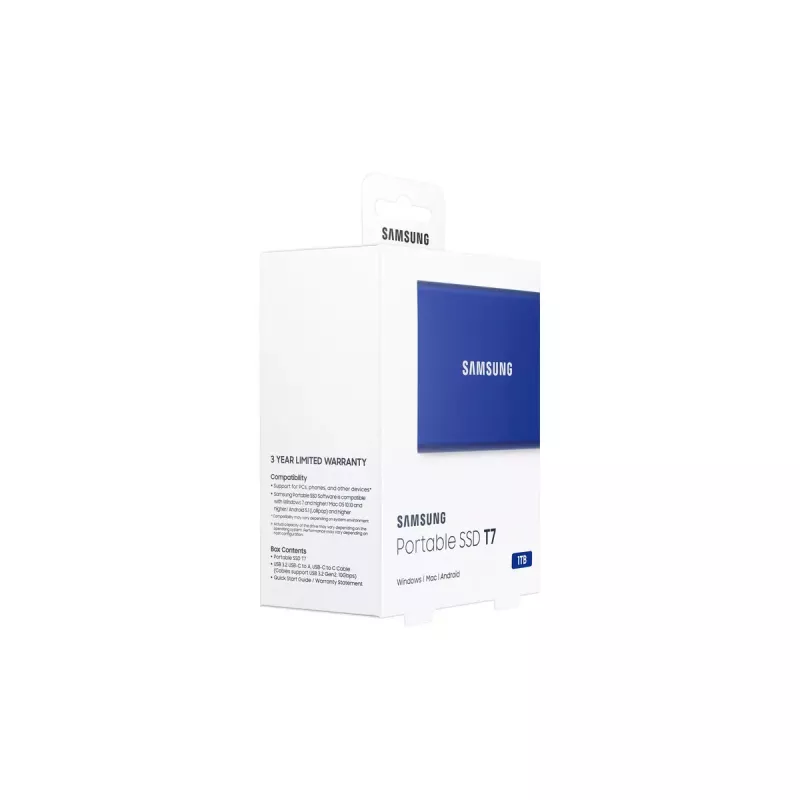 SSD externo Samsung T7 Portable 1 TB, USB-C 3.2 Gen 2, NVMe, encriptação de hardware AES-256, azul