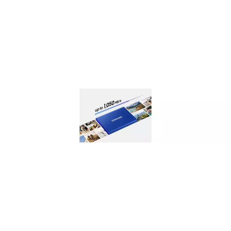 SSD externo Samsung T7 Portable 1 TB, USB-C 3.2 Gen 2, NVMe, encriptação de hardware AES-256, azul