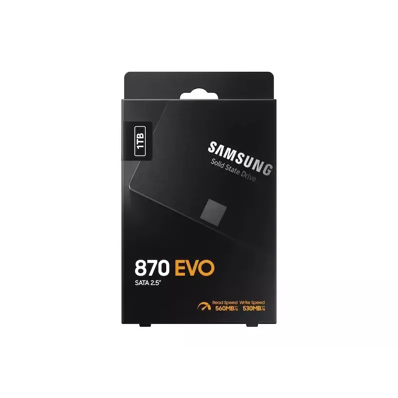 SSD 2,5 polegadas Samsung 870 EVO 1000 GB — SATA III, leitura 560 MB/s, escrita 530 MB/s, preto