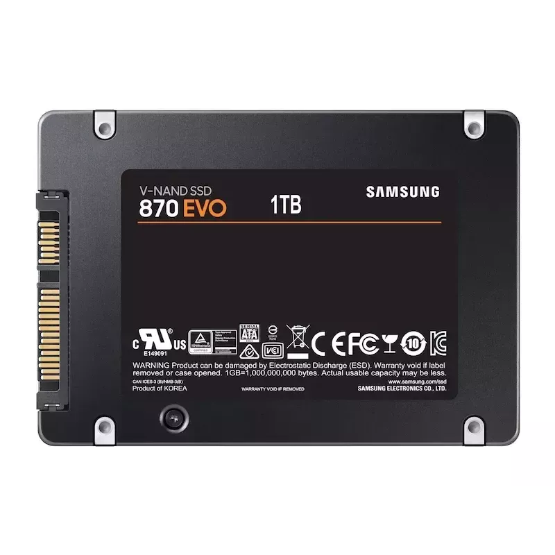 SSD 2,5 polegadas Samsung 870 EVO 1000 GB — SATA III, leitura 560 MB/s, escrita 530 MB/s, preto
