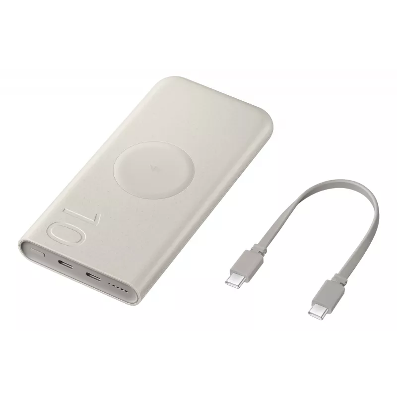 Powerbank Samsung EB-U2510XUEGEU 10000 mAh, PD 3.0 25W, entrada e saída USB-C, carregamento sem fios, saída para 3 dispositivos, bege