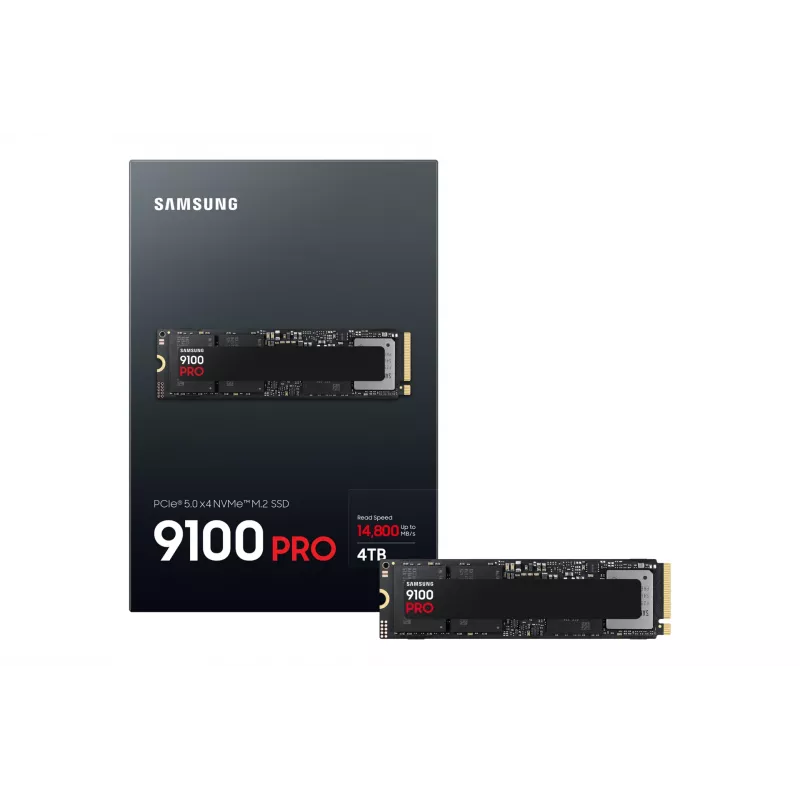 SSD M.2 Samsung 9100 PRO 4 TB PCIe 5.0 NVMe — 2280, leitura 14800 MB/s, escrita 13400 MB/s, V-NAND TLC