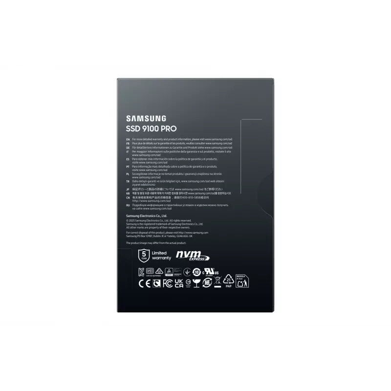 SSD M.2 Samsung 9100 PRO 4 TB PCIe 5.0 NVMe — 2280, leitura 14800 MB/s, escrita 13400 MB/s, V-NAND TLC