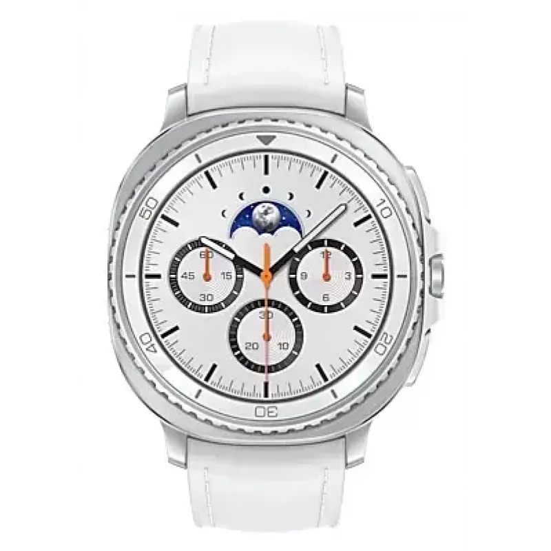 Smartwatch Samsung Galaxy Watch 8 Classic 46 mm — 1,3 polegadas AMOLED, 438×438, 64 GB, Wi-Fi, GPS, caixa prata, bracelete branca