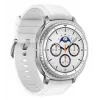 Smartwatch Samsung Galaxy Watch 8 Classic 46 mm — 1,3 polegadas AMOLED, 438×438, 64 GB, Wi-Fi, GPS, caixa prata, bracelete branca