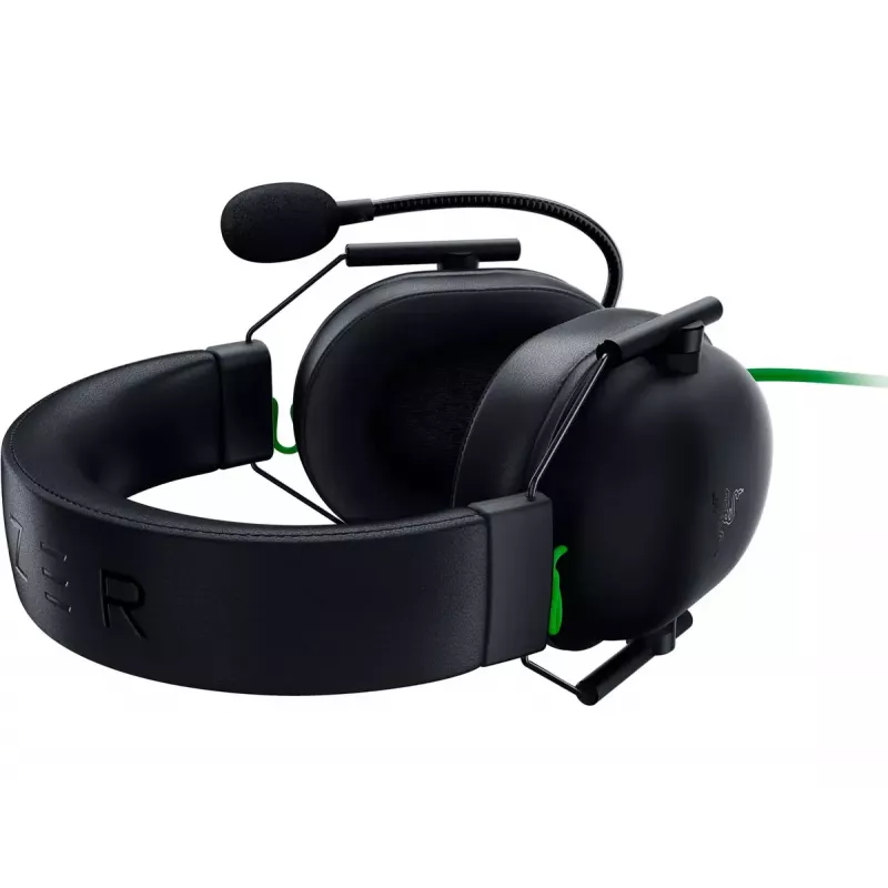 Headset gaming com fios Razer BlackShark V2 X — binaural, 3,5 mm, 32 Ω, 100 dB, microfone articulado com cancelamento de ruído, cabo de 1,3 m, verde/preto