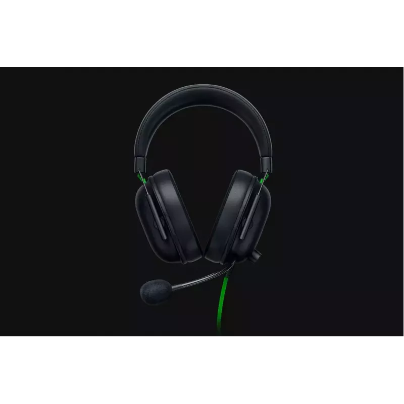 Headset gaming com fios Razer BlackShark V2 X — binaural, 3,5 mm, 32 Ω, 100 dB, microfone articulado com cancelamento de ruído, cabo de 1,3 m, verde/preto
