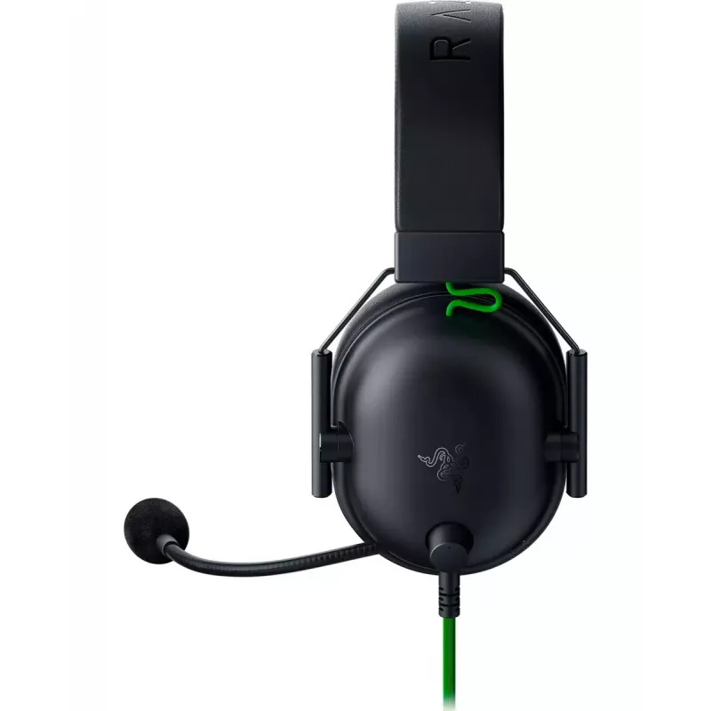 Headset gaming com fios Razer BlackShark V2 X — binaural, 3,5 mm, 32 Ω, 100 dB, microfone articulado com cancelamento de ruído, cabo de 1,3 m, verde/preto