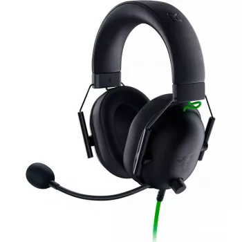 Headset gaming com fios Razer BlackShark V2 X — binaural, 3,5 mm, 32 Ω, 100 dB, microfone articulado com cancelamento de ruído, cabo de 1,3 m, verde/preto