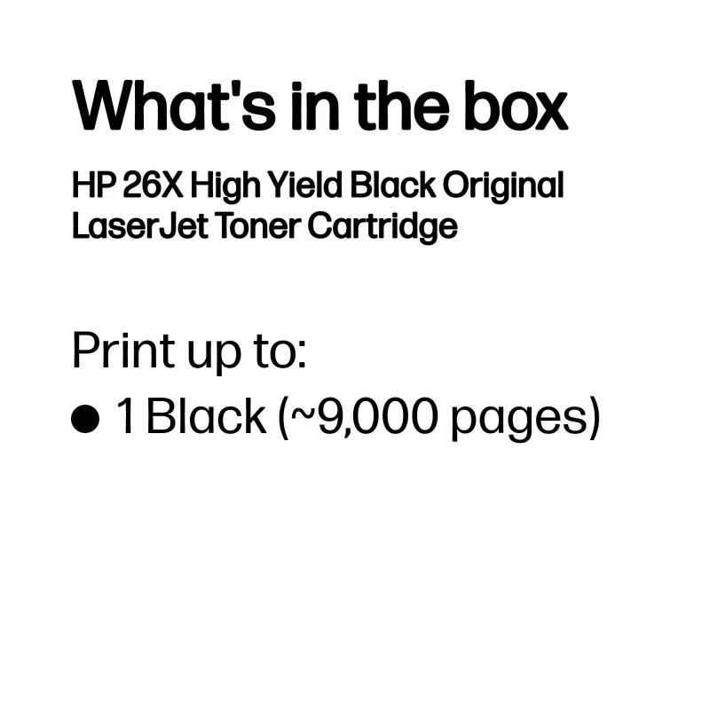 HP 26X Toner Original LaserJet de alto rendimento preto, 9000 páginas, preto, 1 unid.