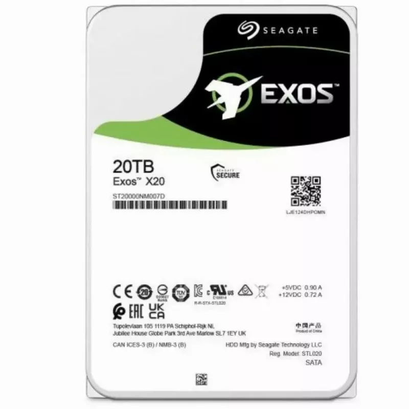 Disco rígido interno Seagate Enterprise Exos X20 20 TB 7200 RPM 3,5 polegadas Serial ATA III