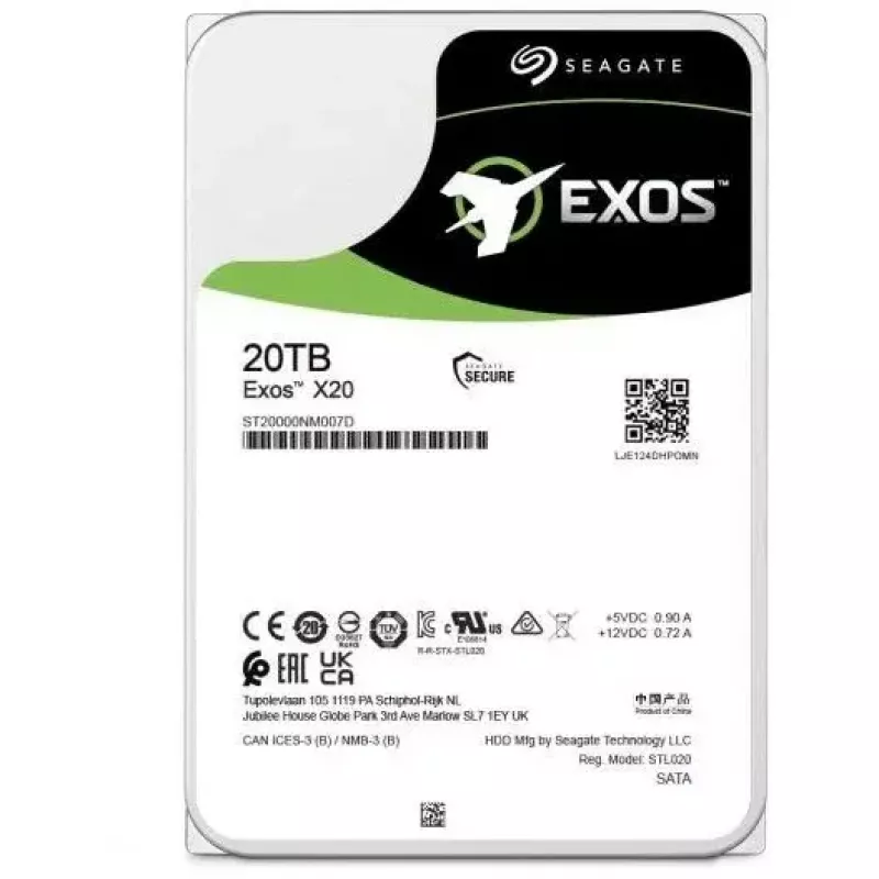 Disco rígido interno Seagate Enterprise Exos X20 20 TB 7200 RPM 3,5 polegadas Serial ATA III