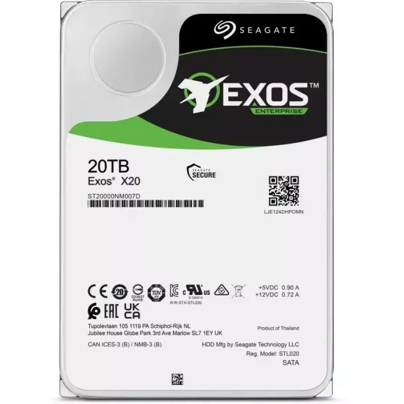 Disco rígido interno Seagate Enterprise Exos X20 20 TB 7200 RPM 3,5 polegadas Serial ATA III