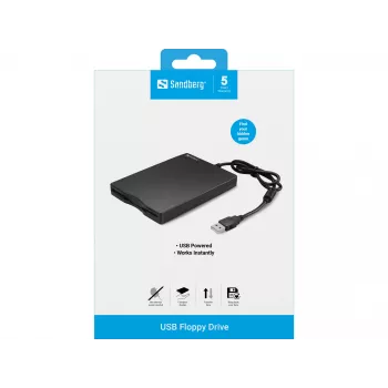 Sandberg unidade de disquete USB, unidade de disquete externa, USB 2.0, 360 rpm, 102 mm, 140 mm, 17 mm