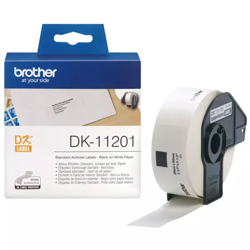 Etiquetas de endereço Brother DK11201 preto sobre branco
