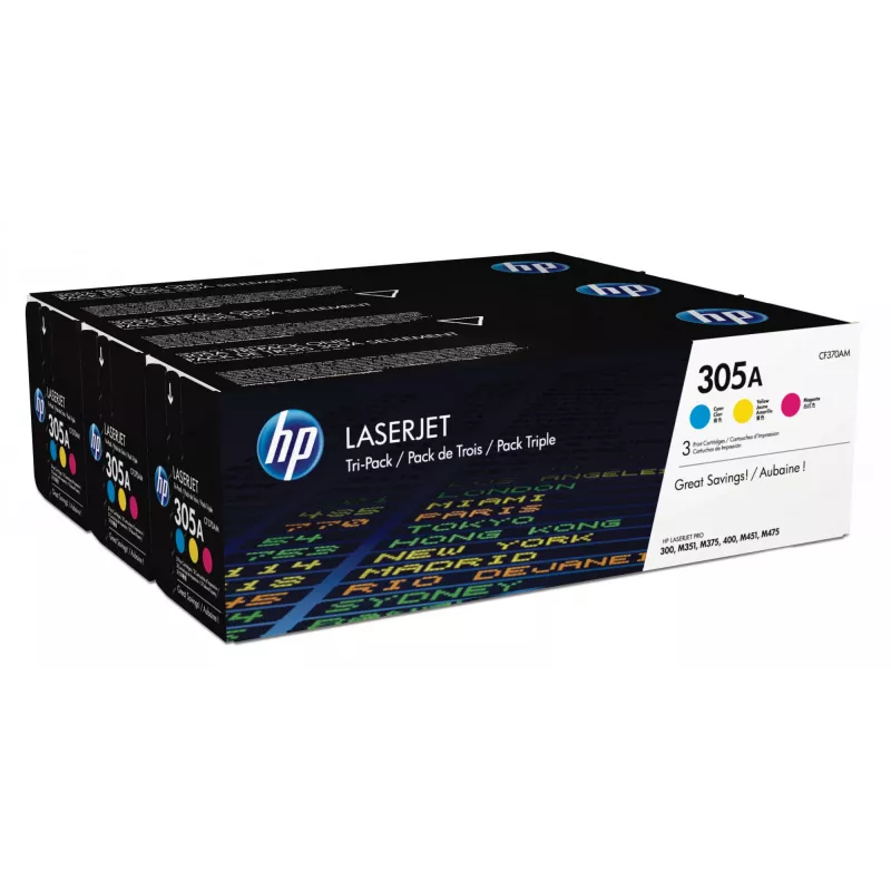 Tinteiros HP 305A pack de 3 Ciano/Magenta/Amarelo Original LaserJet