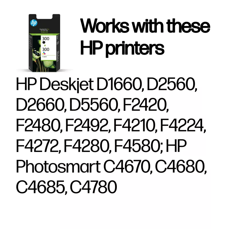 Tinteiros Originais HP 300 pack de 2 Preto/Tricolor, Preto, Ciano, Magenta, Amarelo, Tinta pigmentada, Tinta corante, 2 unid., 200 páginas, 165 páginas