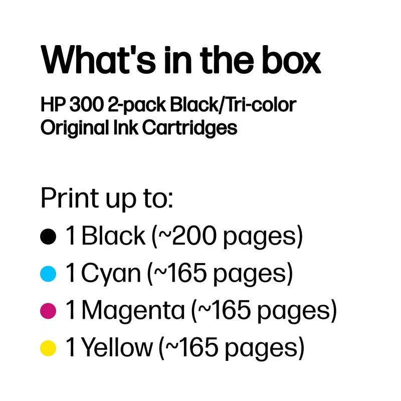 Tinteiros Originais HP 300 pack de 2 Preto/Tricolor, Preto, Ciano, Magenta, Amarelo, Tinta pigmentada, Tinta corante, 2 unid., 200 páginas, 165 páginas