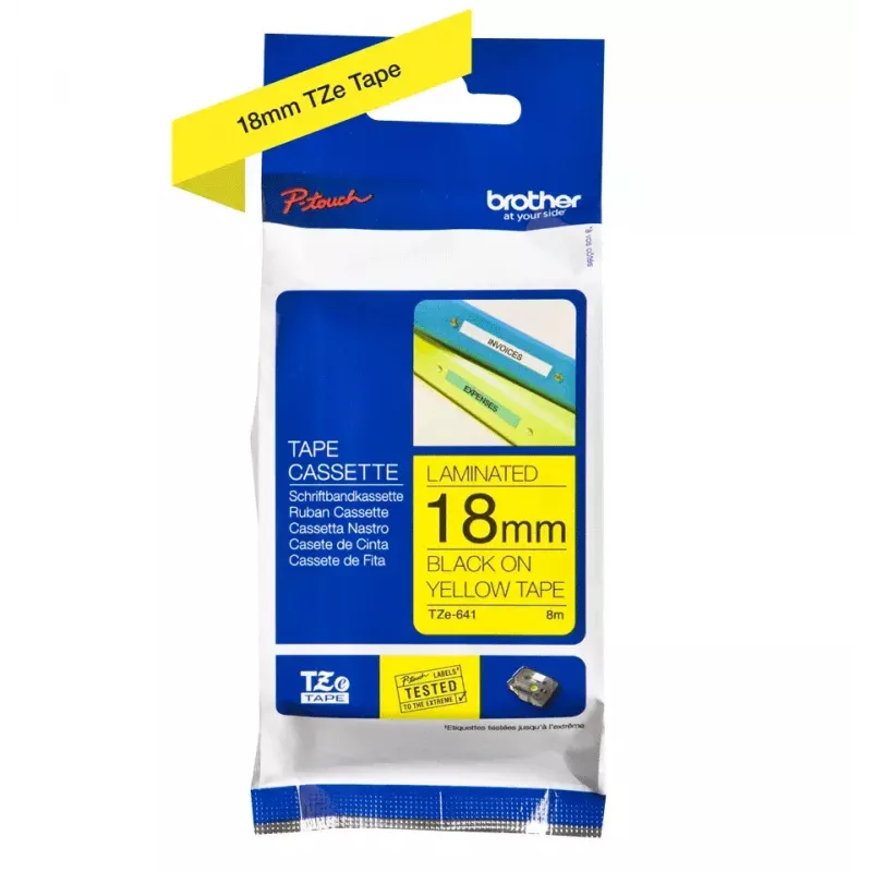 Fita de etiquetagem Brother TZe641 18mm Preto sobre Amarelo