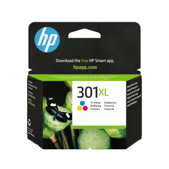 Tinteiro Original HP 301XL, 3 cores, Alta capacidade, Ciano, Magenta, Amarelo, 1 unid., 300 páginas