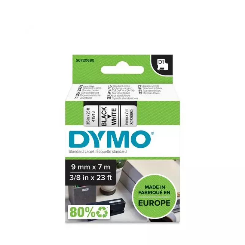 Etiquetas DYMO Authentic D1 | Impressão preta em fita branca | 9 mm x 7 m | Etiquetas autoadesivas para impressoras de etiquetas LabelManager | Fabricadas na Europa