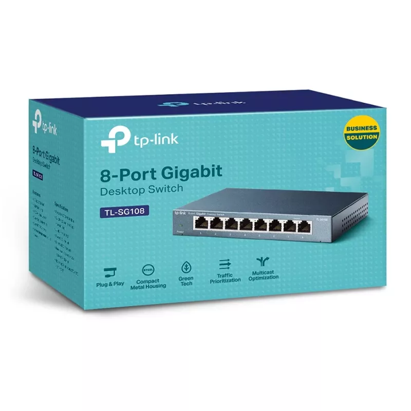 Switch de rede de secretária TP-Link 8 portas 10/100/1000Mbps, não gerido, Gigabit Ethernet (10/100/1000), Full Duplex