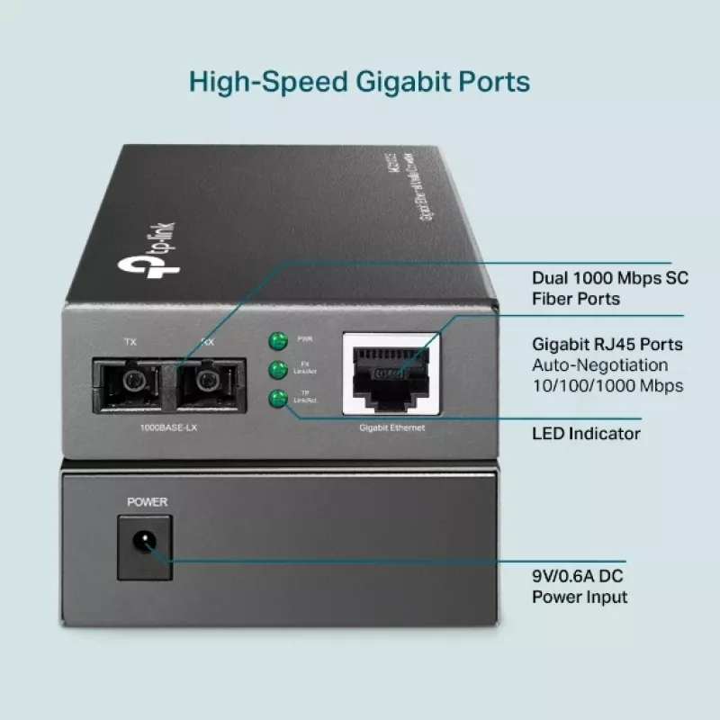 Conversor de media TP-Link MC210CS, Gigabit, 1000 Mbit/s, ficha SC