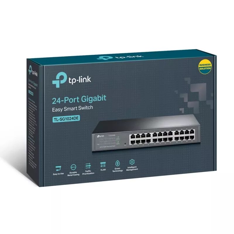 Switch TP-Link 24 portas Gigabit Easy Smart, gerido, L2, Gigabit Ethernet (10/100/1000), montagem em rack, 1U