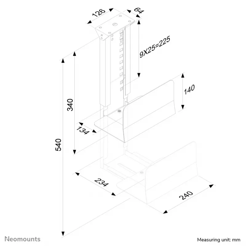 Neomounts CPU-D200BLACK suporte para CPU - máx. 30 kg - universal, suporte para CPU montável em secretária, 30 kg, preto, aço, Taiwan, 230 mm