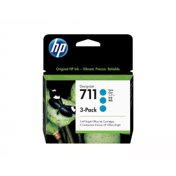 Cartuchos de tinta HP 711 pack de 3 29 ml ciano DesignJet, série de impressoras HP DesignJet T100, T120, T125, T130, T520, T525, T530, jato de tinta térmico, ciano, Singapura, Malásia, 114,8 mm, 45 mm