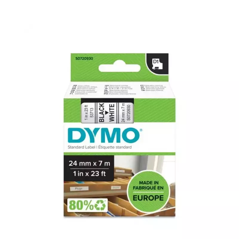 Etiquetas DYMO Authentic D1 | impressão preta em branco | 24 mm x 7 m | etiquetas autocolantes para impressoras de etiquetas LabelManager